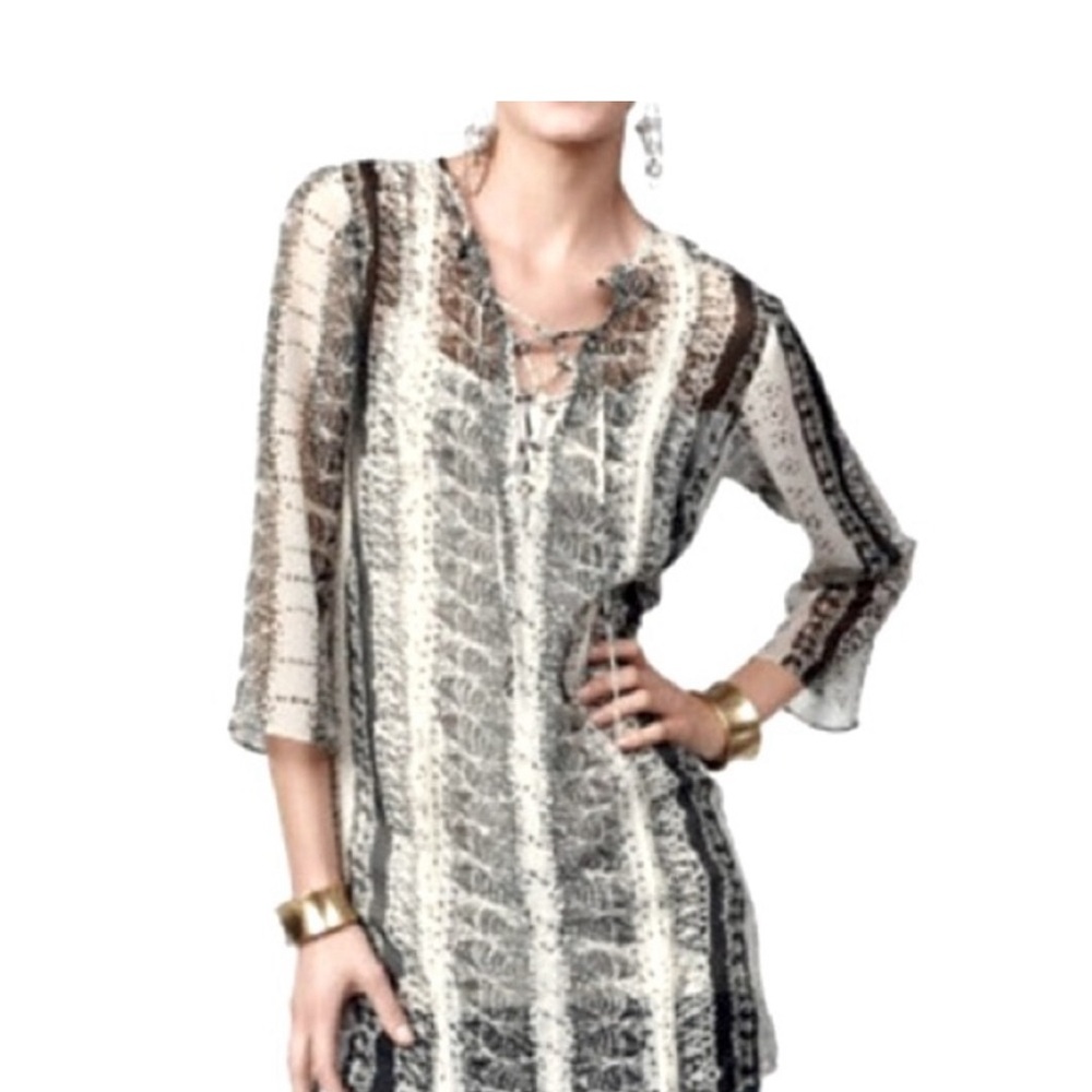 CABI Beatnik Lace Up Semi-Sheer Tunic Top #867 Size L
